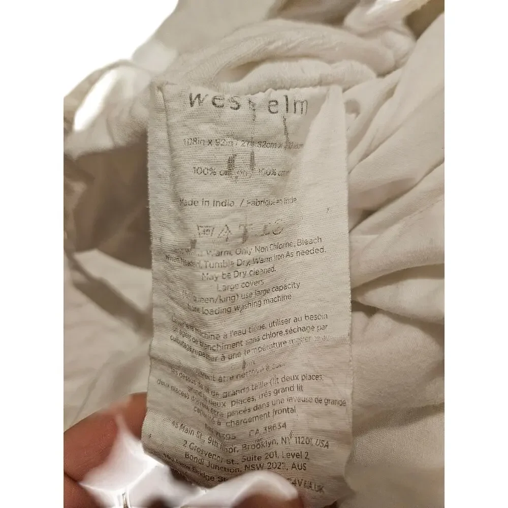 West Elm White Cotton Geometric Duvet Cover King 108x92 Minimalist Modern
